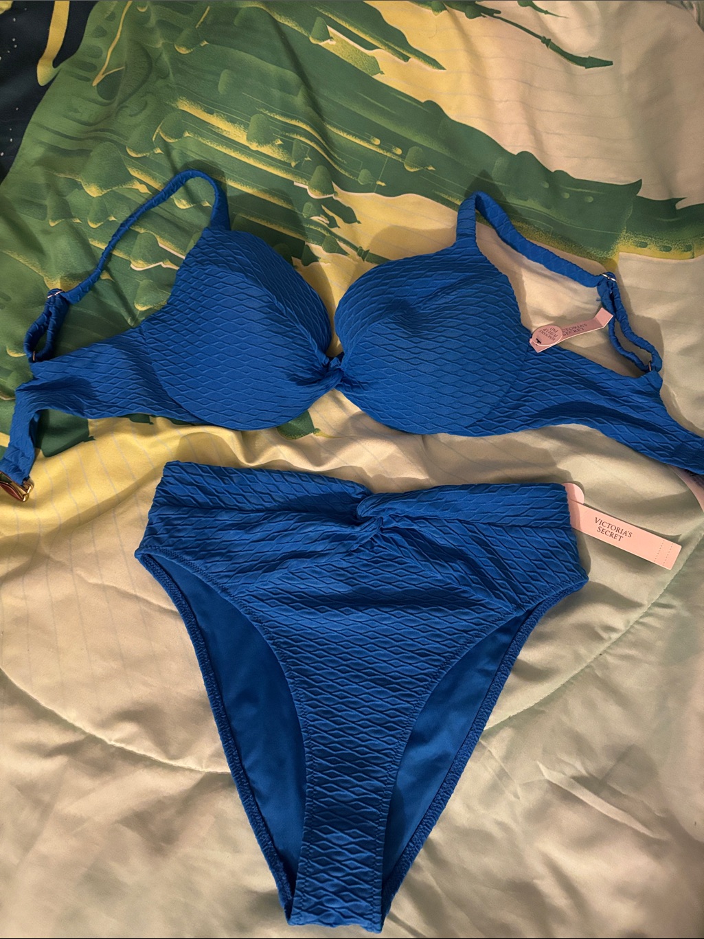 Textured Royal Blue Bikini Top With Gold Clasp Victoria Secret
